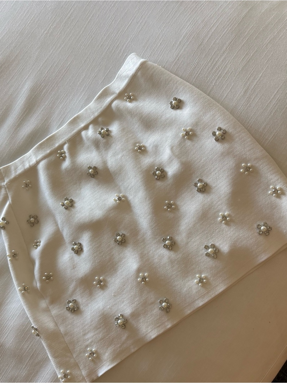 ZARA Pearl Crystal Embellished White A-Line Skirt Size M